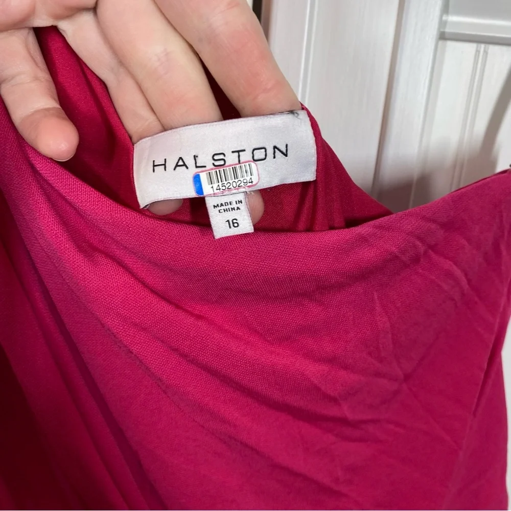 Halston Randi Jersey Twist Jumpsuit Wide Leg Sz 16 Pink Formal‎ Cocktail Wedding